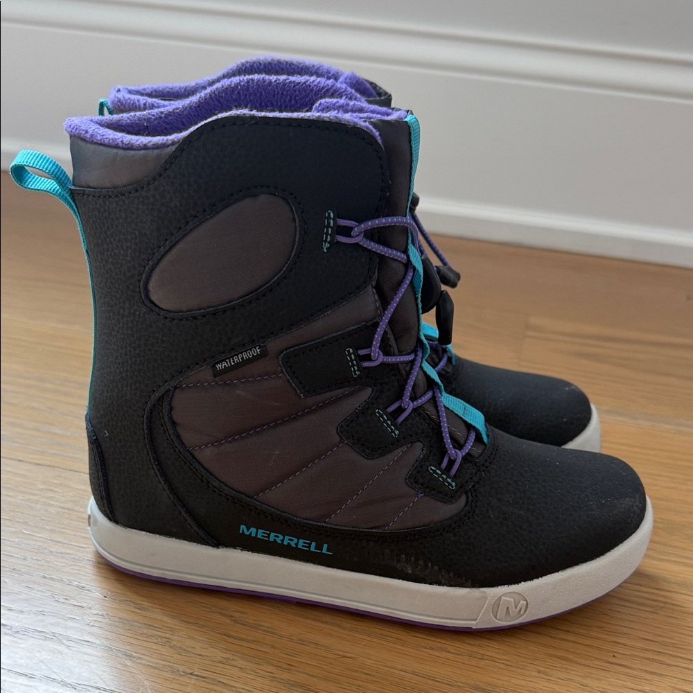 Merrell Kids' Black and Purple Snow Boots